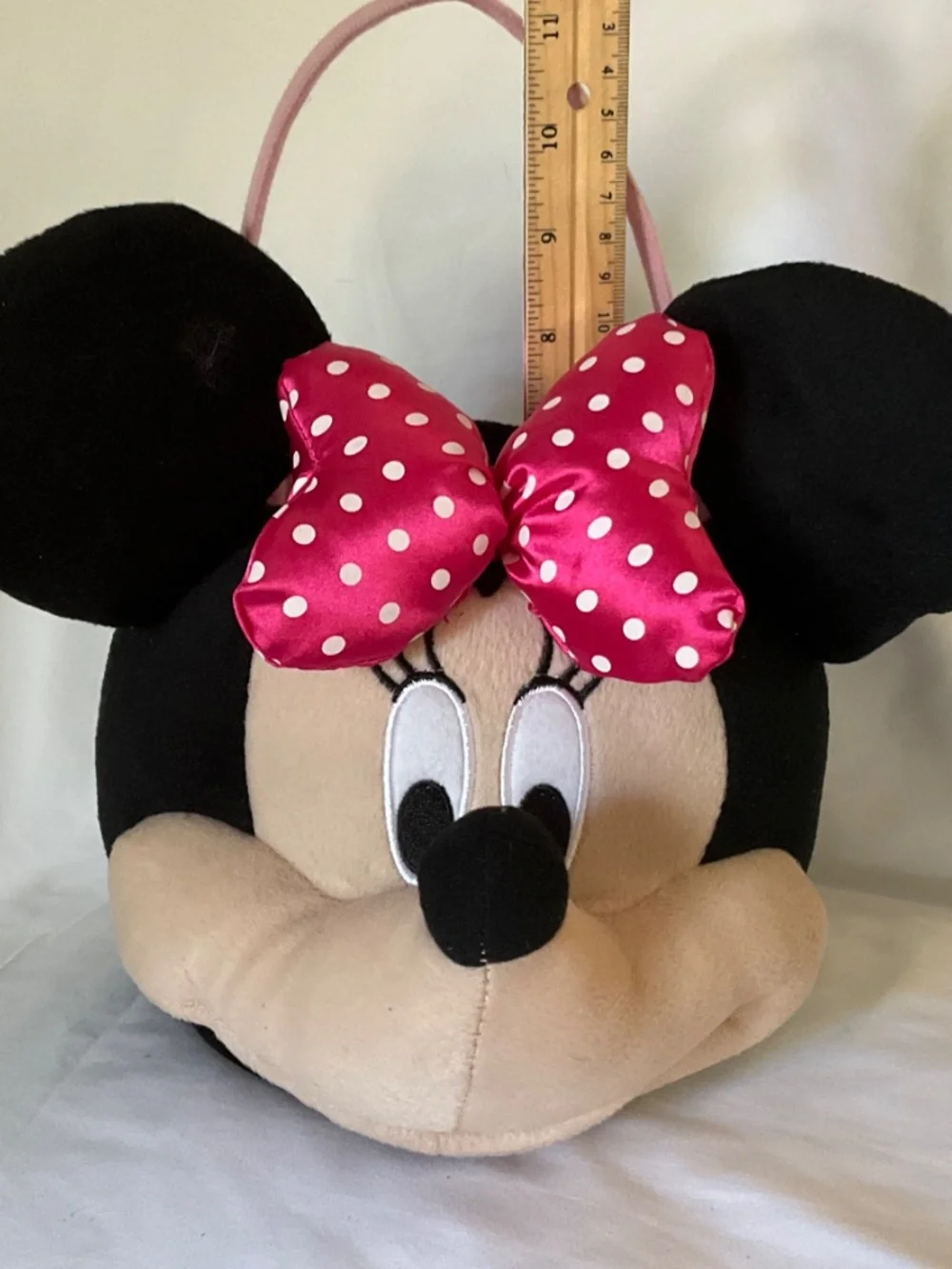 Disney Minnie Mouse Plush Head Basket Pink Polka Dot Bow Tote Easter Halloween